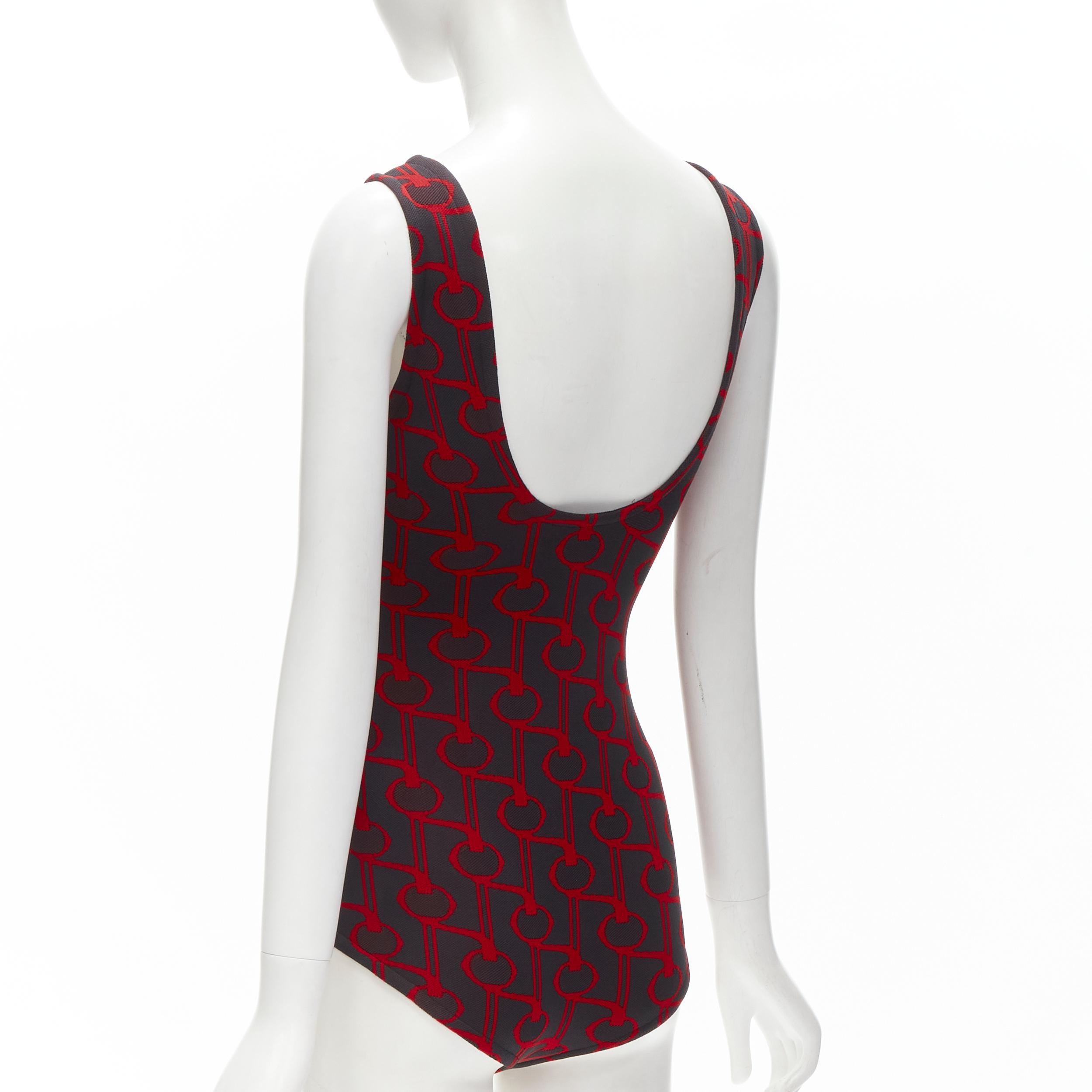 Women's PRADA 2019 Runway black red geometric knit button strap bodysuit top S For Sale