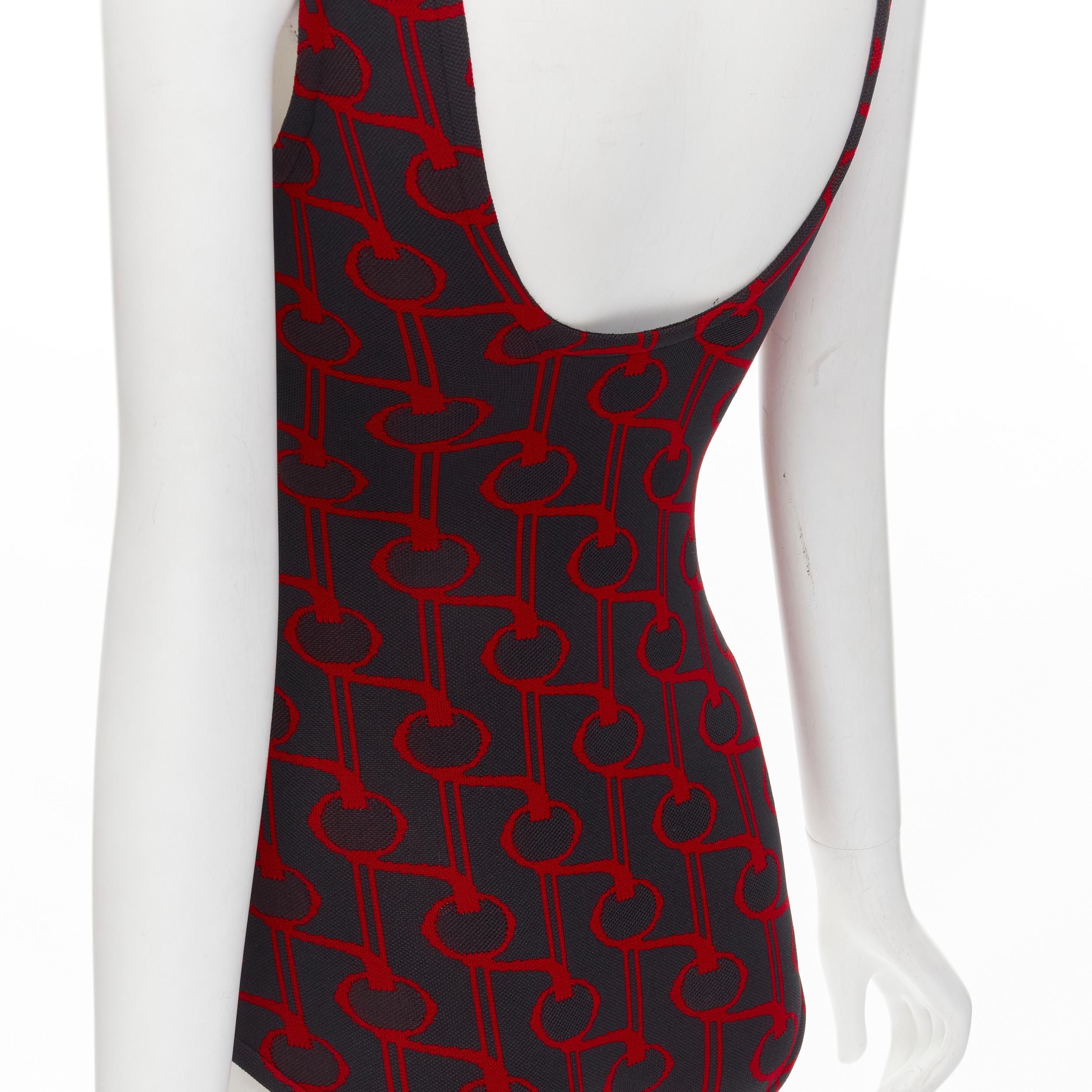 PRADA 2019 Runway black red geometric knit button strap bodysuit top S For Sale 1