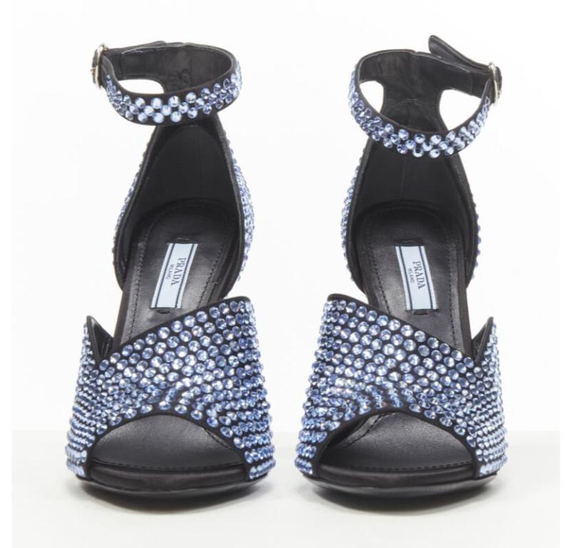 Grigio Prada 2019 Runway blue crystal diamond encrusted chunky heel EU35.5 in vendita