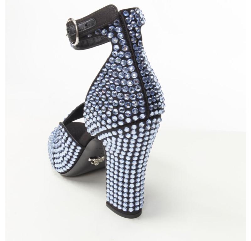 Prada 2019 Runway blue crystal diamond encrusted chunky heel EU35.5 in vendita 3