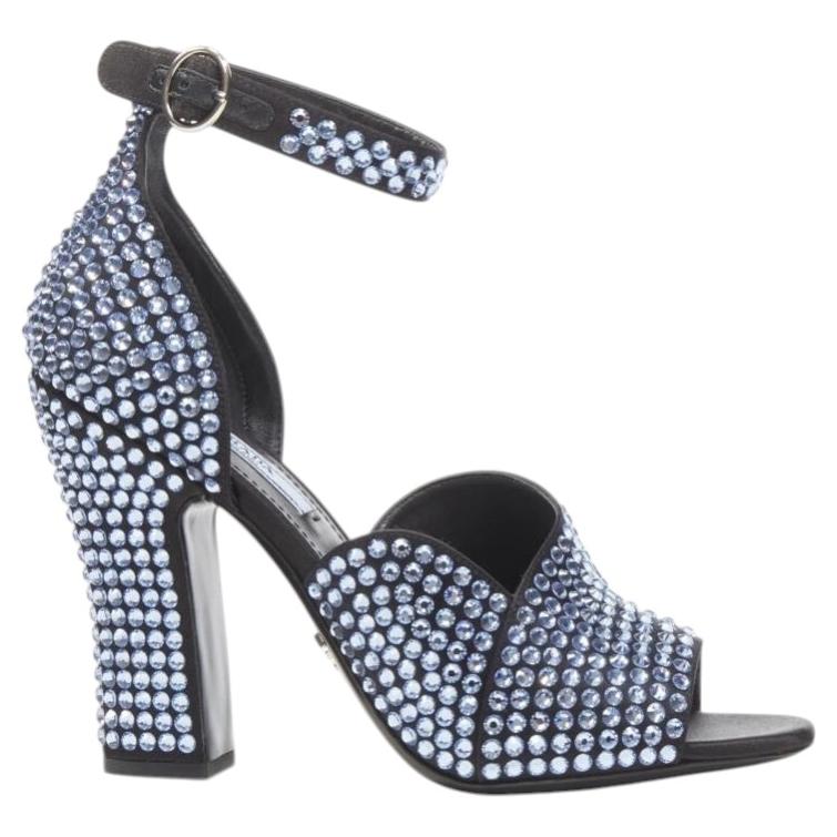 PRADA 2019 Runway blue crystal diamond encrusted chunky heel EU35.5 For Sale