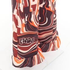 PRADA 2019 Runway orange black geometric print belted ruffled hem pants IT38 XS