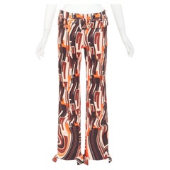 PRADA 2019 Runway orange black geometric print belted ruffled hem pants IT42 M