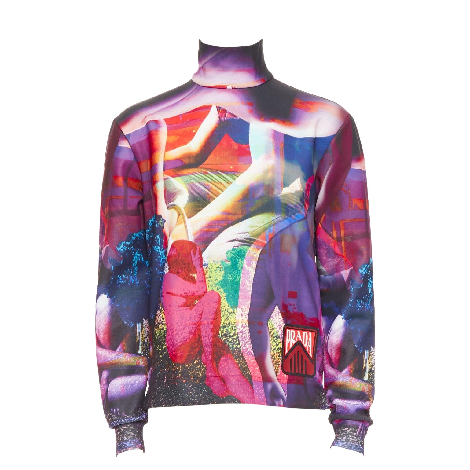 PRADA 2019  Top in neoprene con stampa grafica psichedelica viola Runway M. I. in vendita