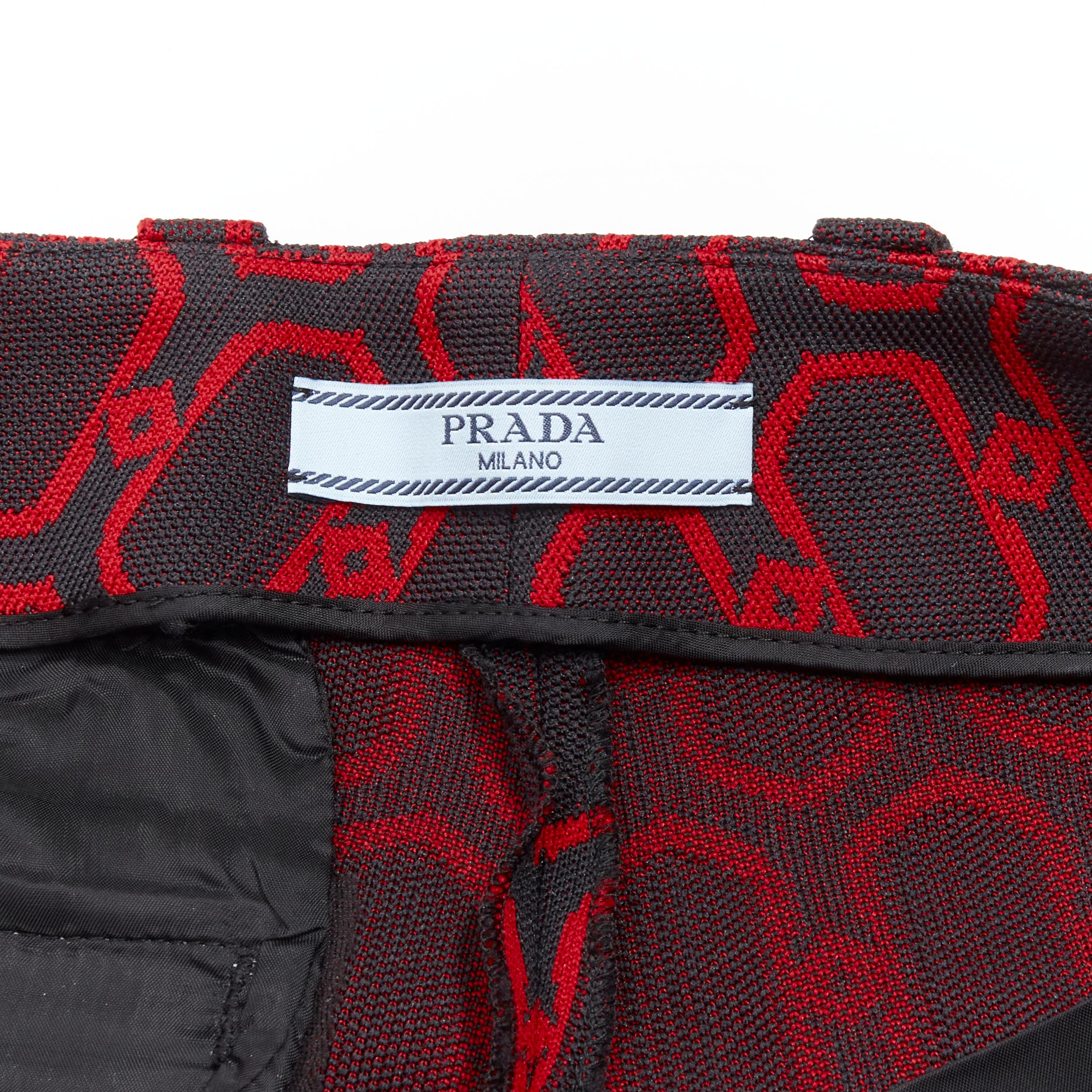 Women's PRADA 2019 Runway Triangle plate black red knit knee length shorts S For Sale