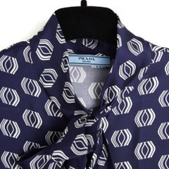 Prada 2019 Top Soie Marine FR40 Silk Twill Ascot Sleeveless Blouse UK12 US10