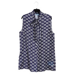 Prada 2019 Top Soie Marine FR40 Silk Twill Ascot Sleeveless Blouse UK12 US10