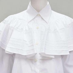 PRADA 2019 white cotton pleated cape puff sleeve shirt dress IT38 XS