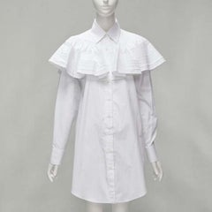 PRADA 2019 white cotton pleated cape puff sleeve shirt dress IT38 XS