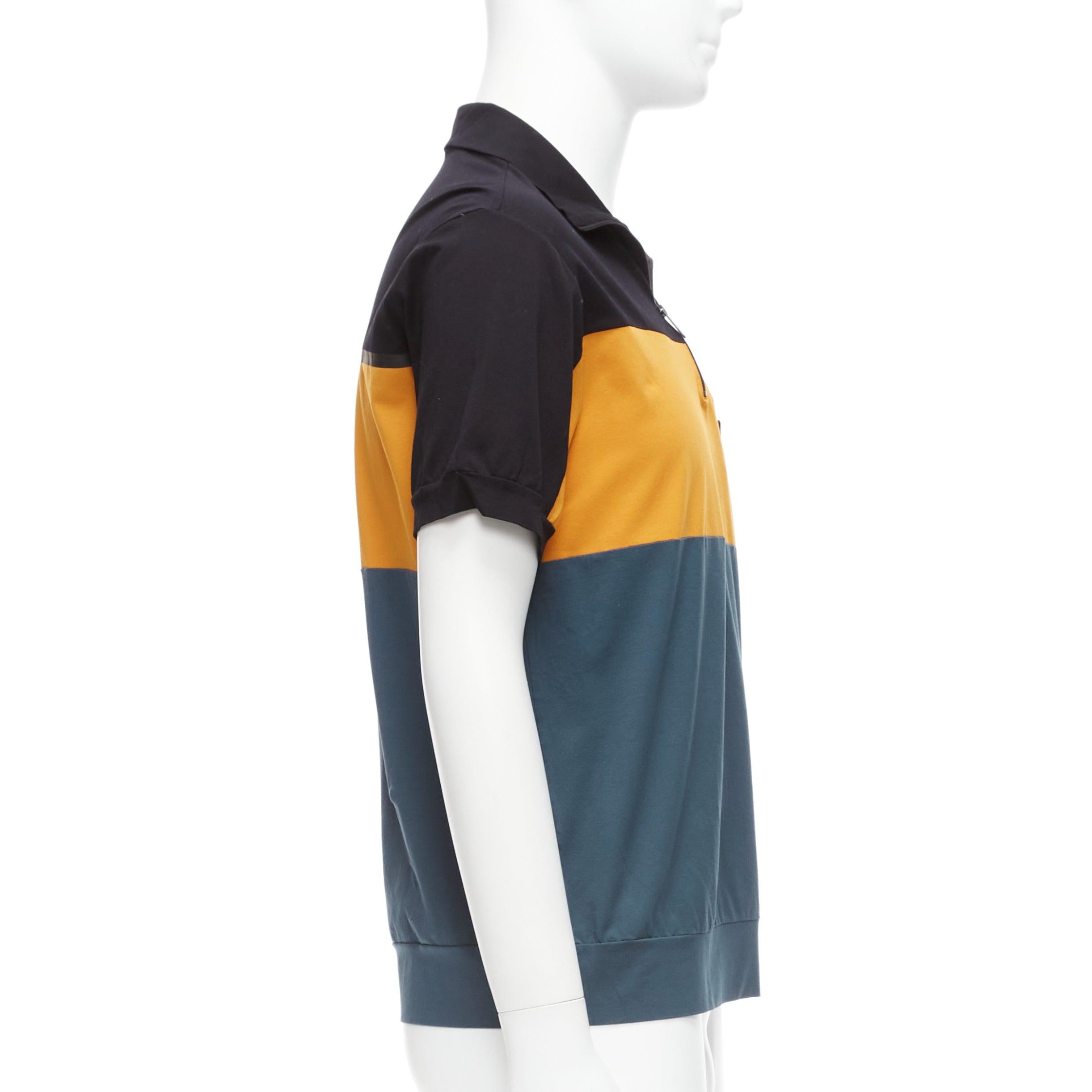 Men's PRADA 2019 yellow green black cotton blend triangle logo half zip tshirt L For Sale