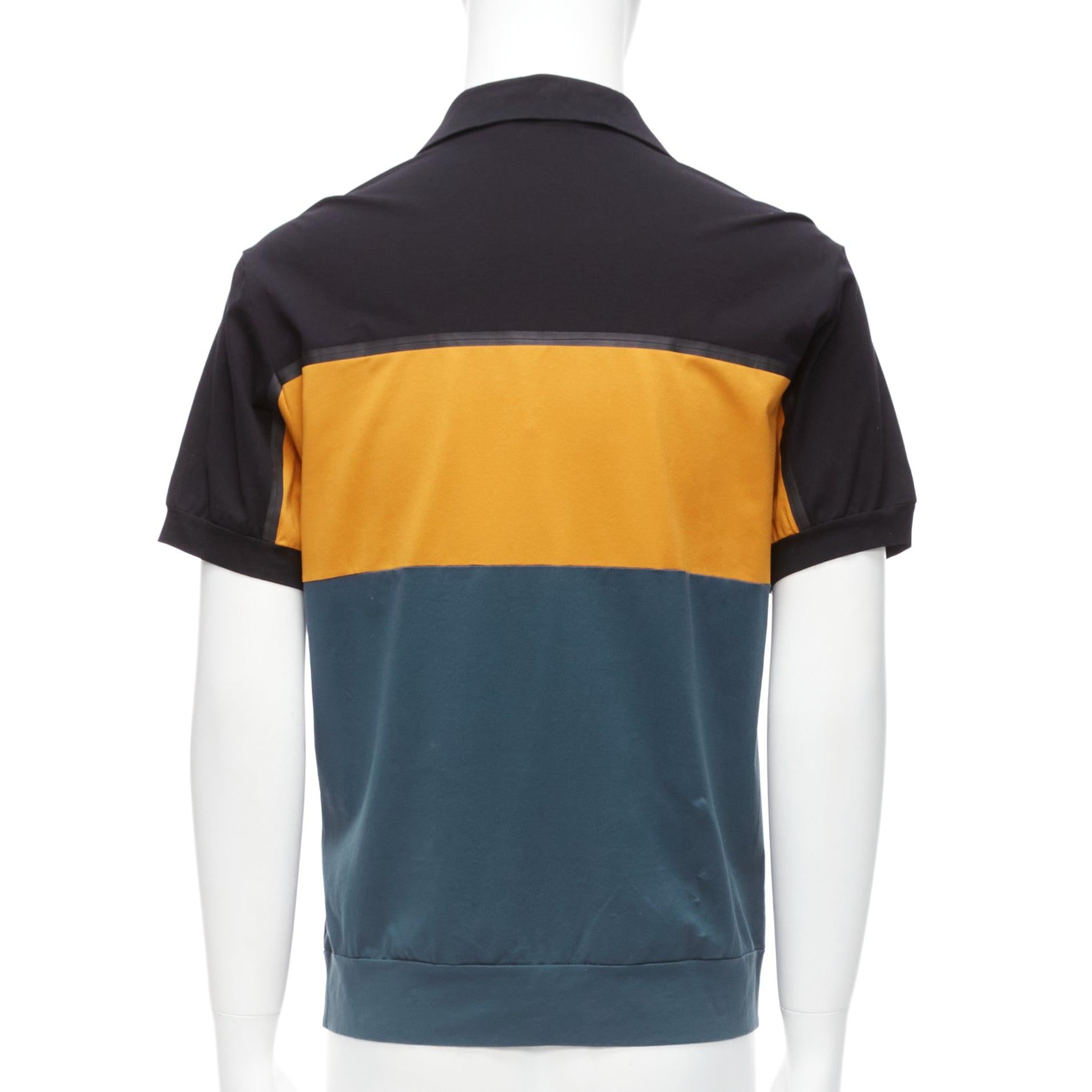 PRADA 2019 gelb grün schwarz Baumwollmischung Dreieckslogo halbes Reißverschluss-T-Shirt L im Angebot 1