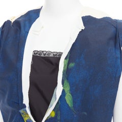 PRADA 202 Runway blue yellow paper viscose crinkled floral print dress IT38 XS