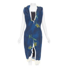 PRADA 202 Pasarela azul amarillo papel viscosa arrugado vestido estampado floral IT38 XS