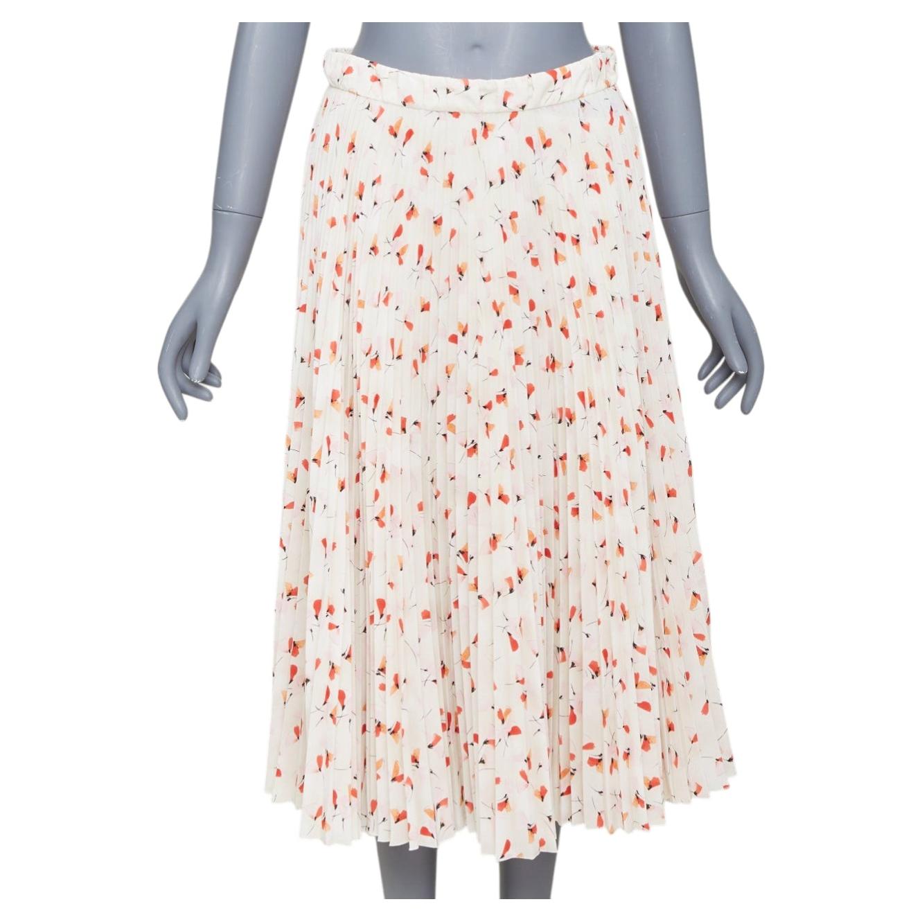 PRADA 2020 100% silk allover abstract floral print plisse pleated midi skirt S For Sale