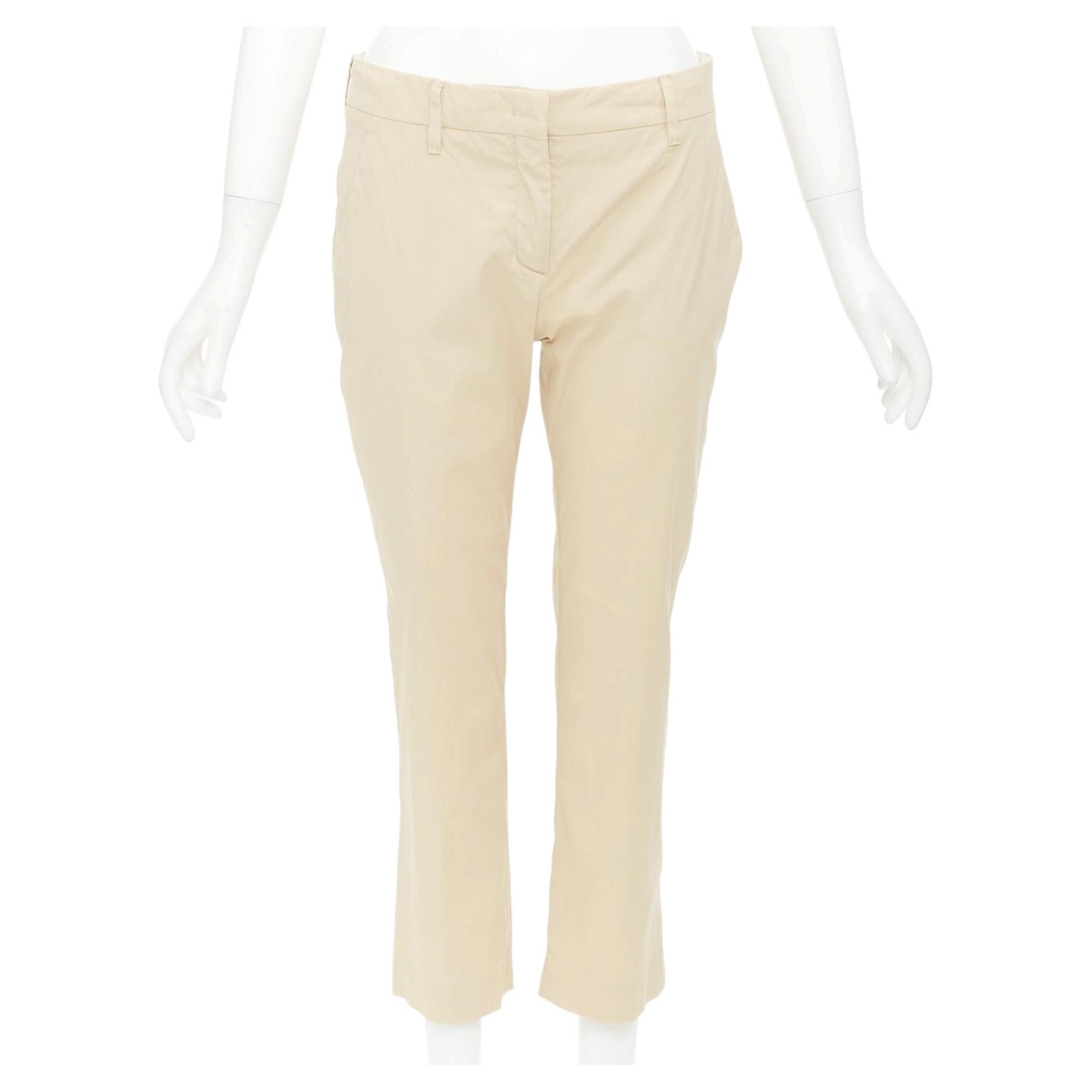 Pantalon court Prada 2020 en coton mélangé beige clair, avec logo blanc sur bande, taille IT40 S