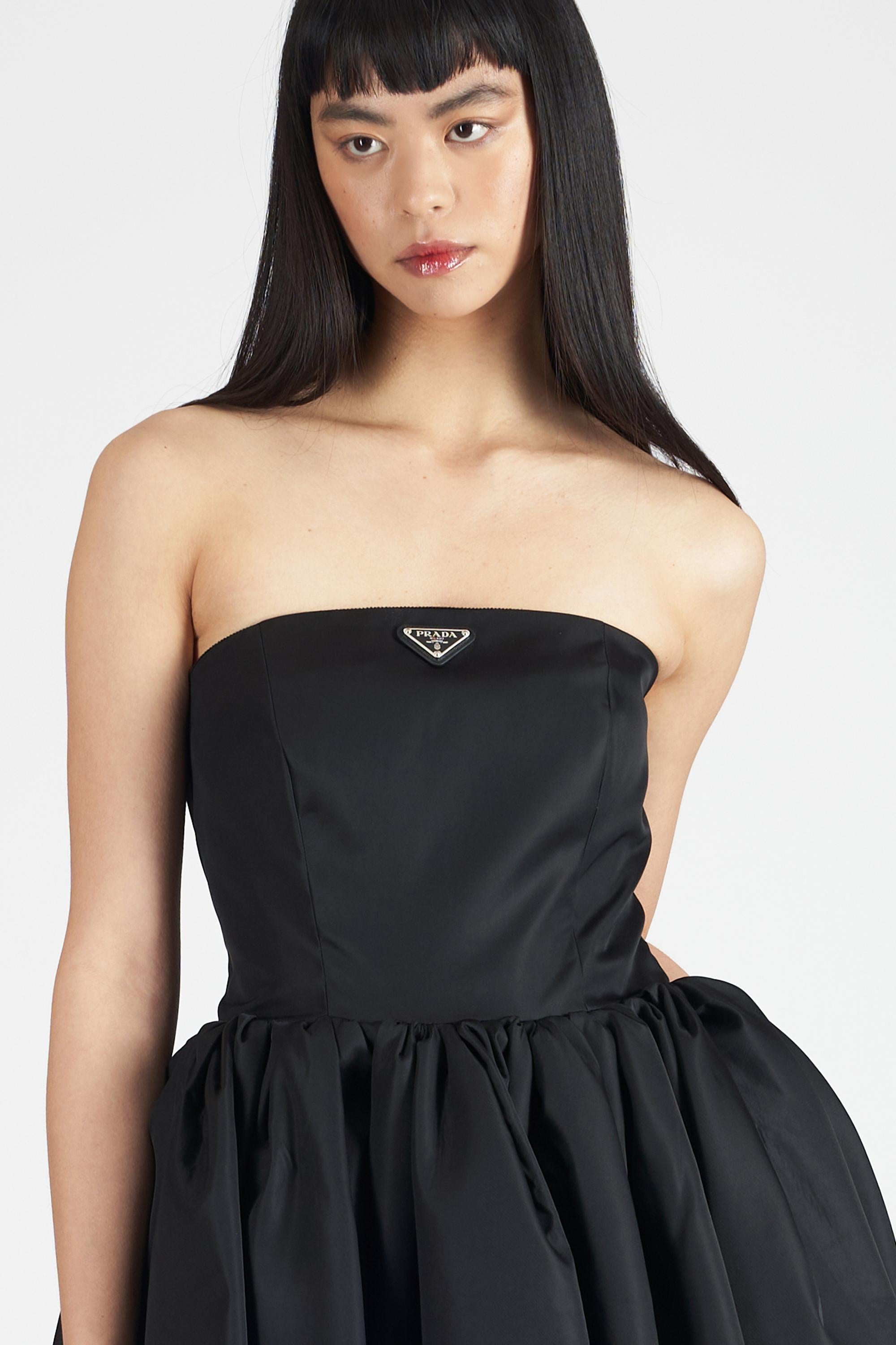 Black Prada 2020 Boned Bustier Strapless Recycled Polyamide/Silk Midi Dress For Sale