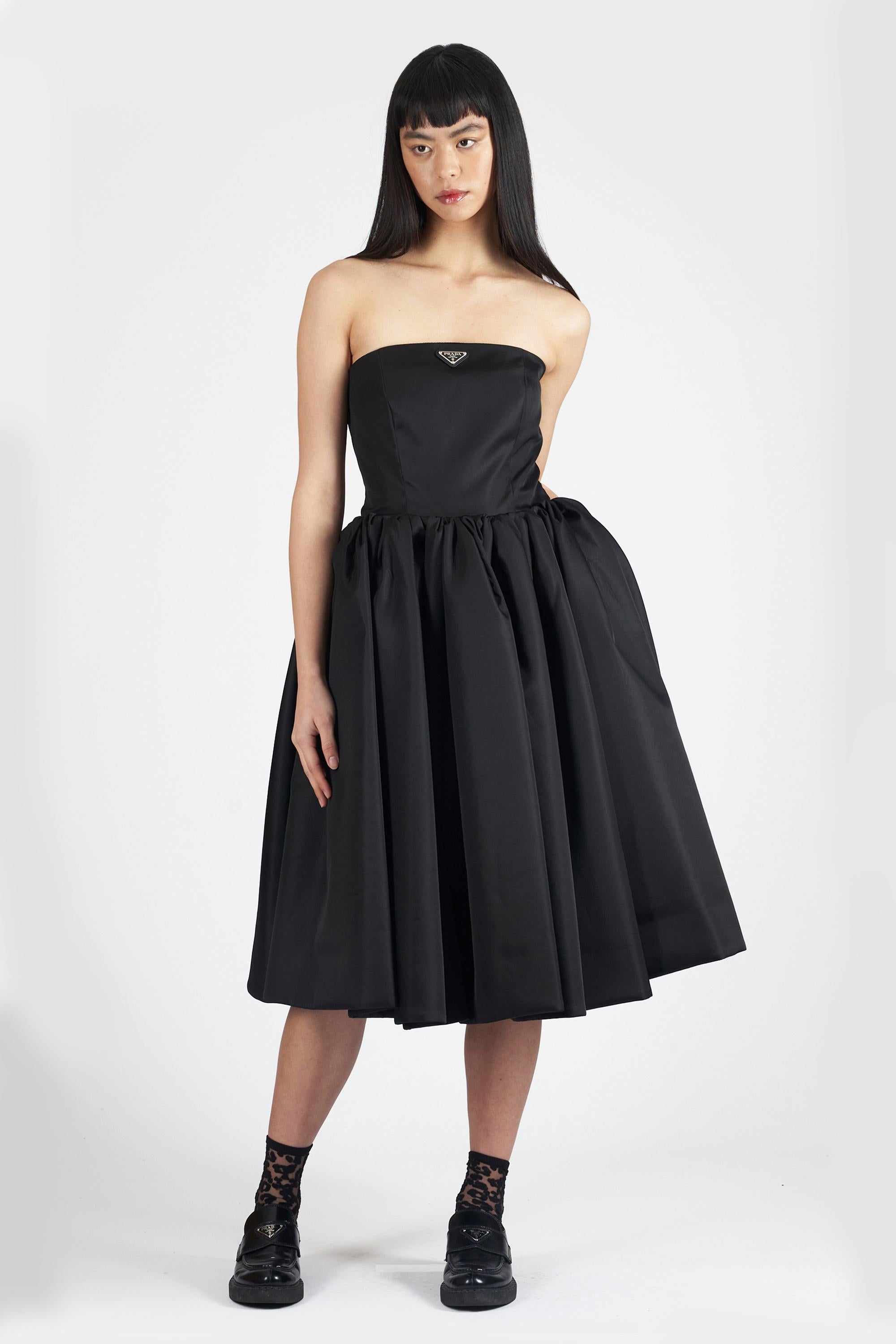 Prada 2020 Boned Bustier Strapless Recycled Polyamide/Silk Midi Dress In Excellent Condition For Sale In London, GB