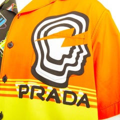 PRADA 2020 Double Match orange cassette print cotton short sleeve bowling shirt
