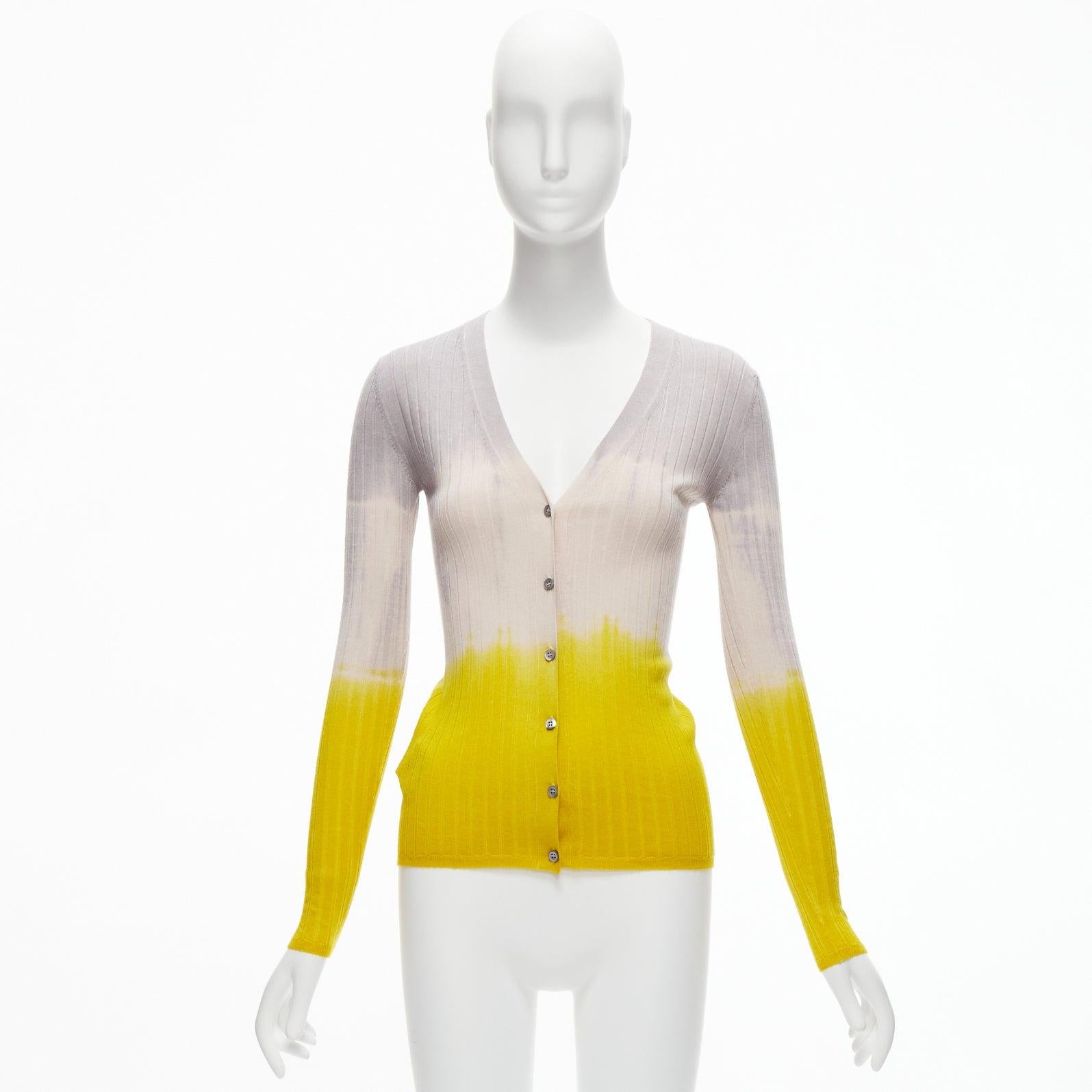 PRADA 2020 gris beige amarillo ombre jersey de punto acanalado de manga larga IT36 XXS en venta 5