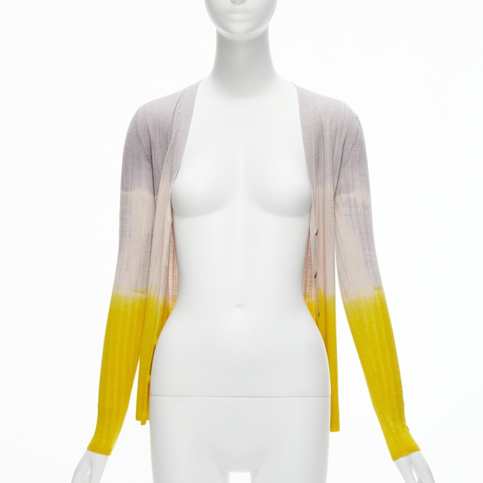 Beige PRADA 2020 grey beige yellow ombre ribbed long sleeve cardigan sweater IT36 XXS For Sale