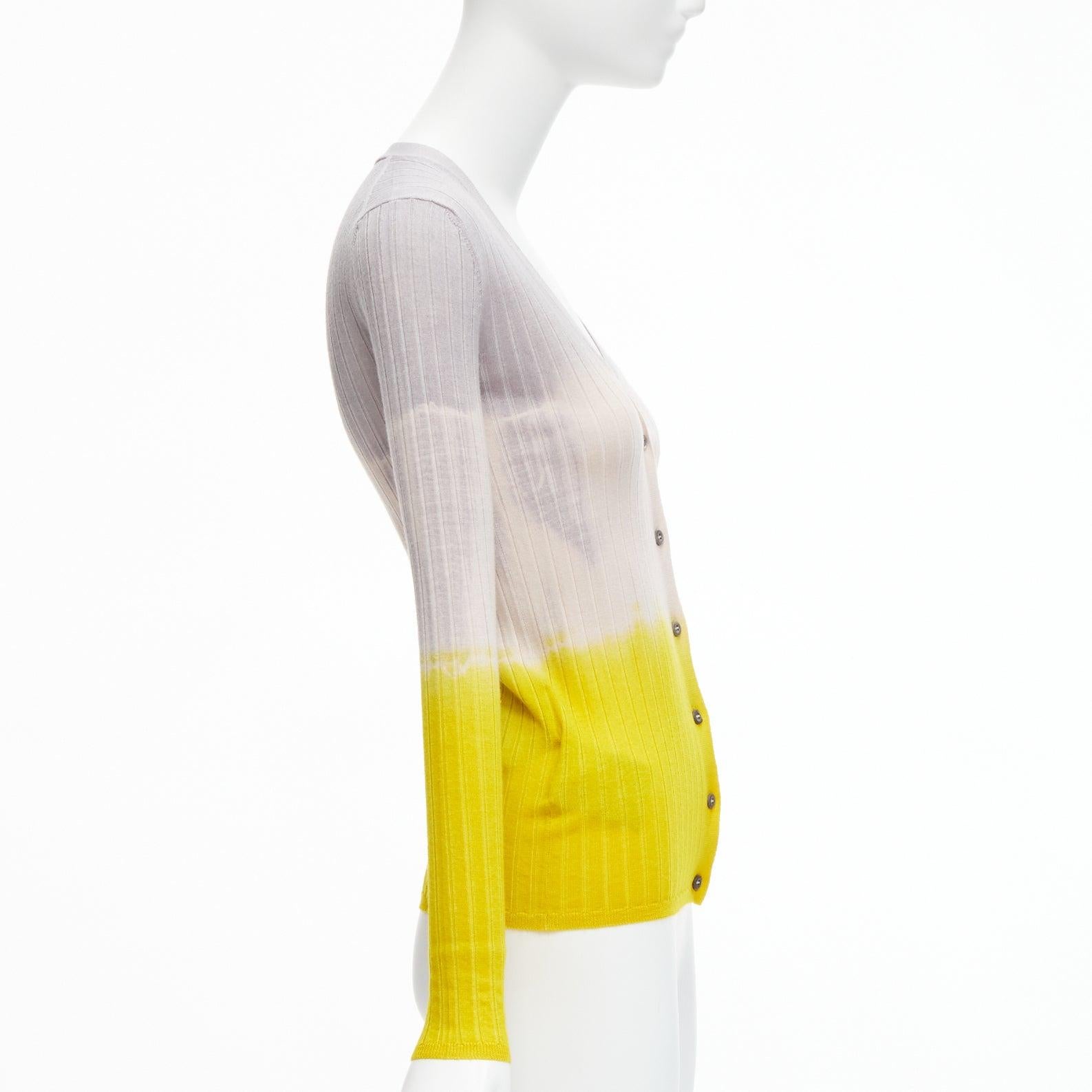 Women's PRADA 2020 grey beige yellow ombre ribbed long sleeve cardigan sweater IT36 XXS For Sale