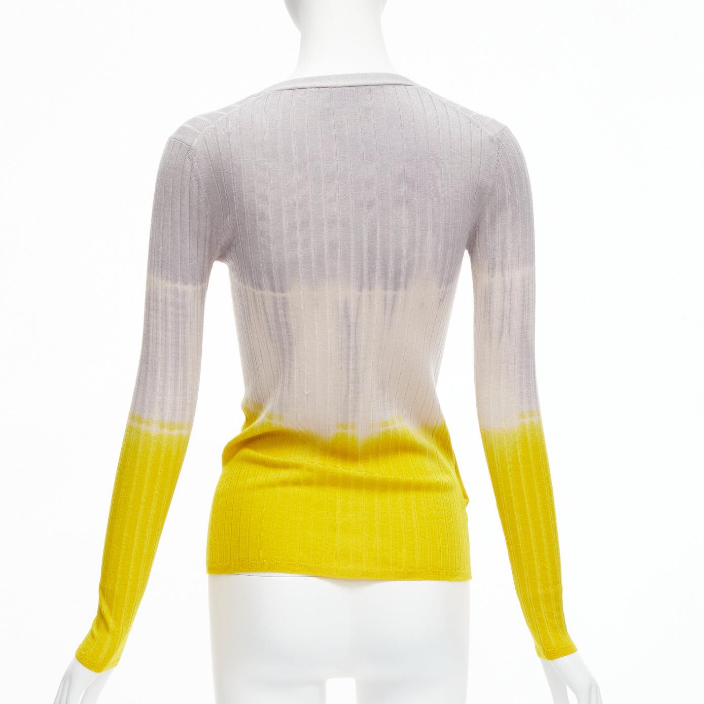 PRADA 2020 grey beige yellow ombre ribbed long sleeve cardigan sweater IT36 XXS For Sale 1