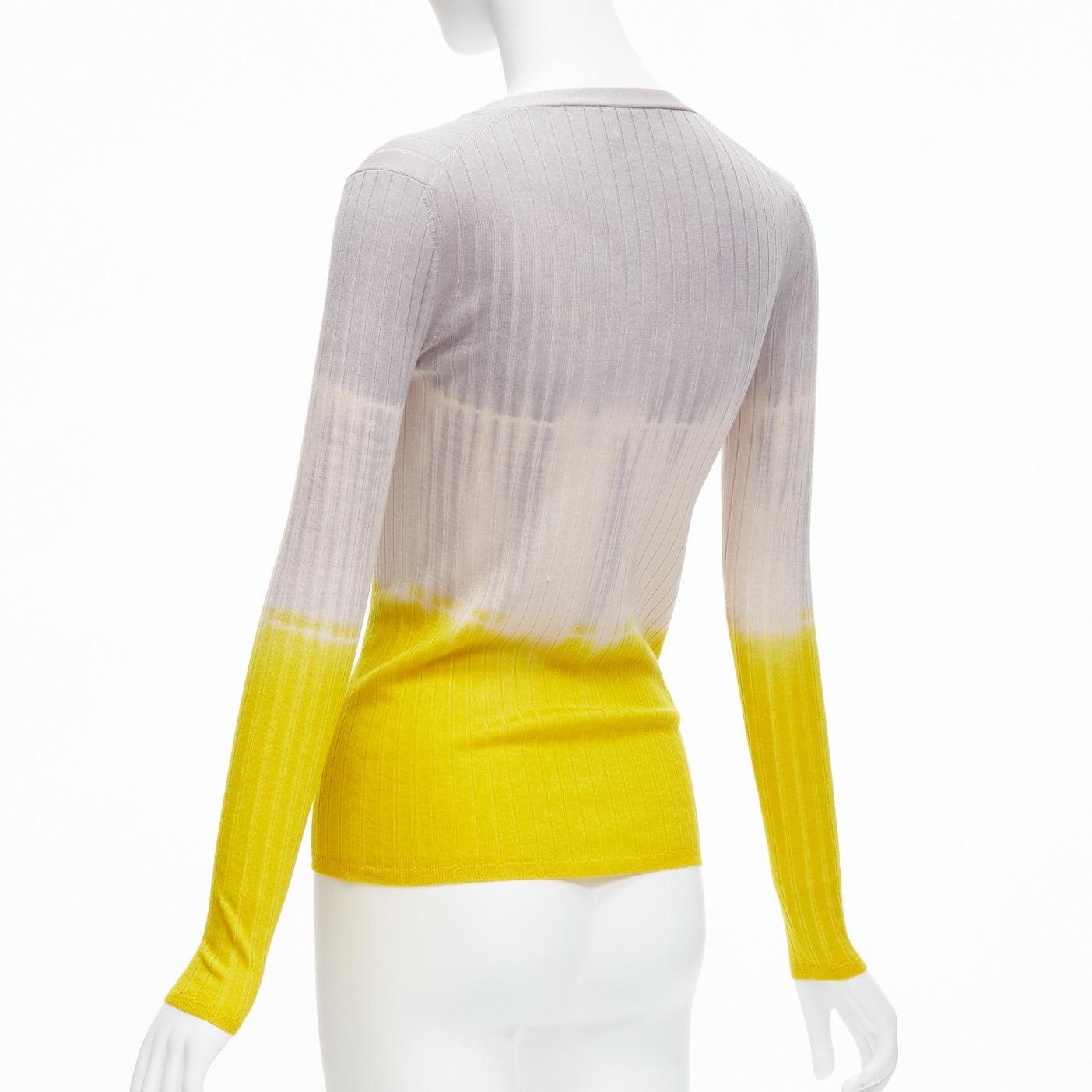PRADA 2020 grey beige yellow ombre ribbed long sleeve cardigan sweater IT36 XXS For Sale 2