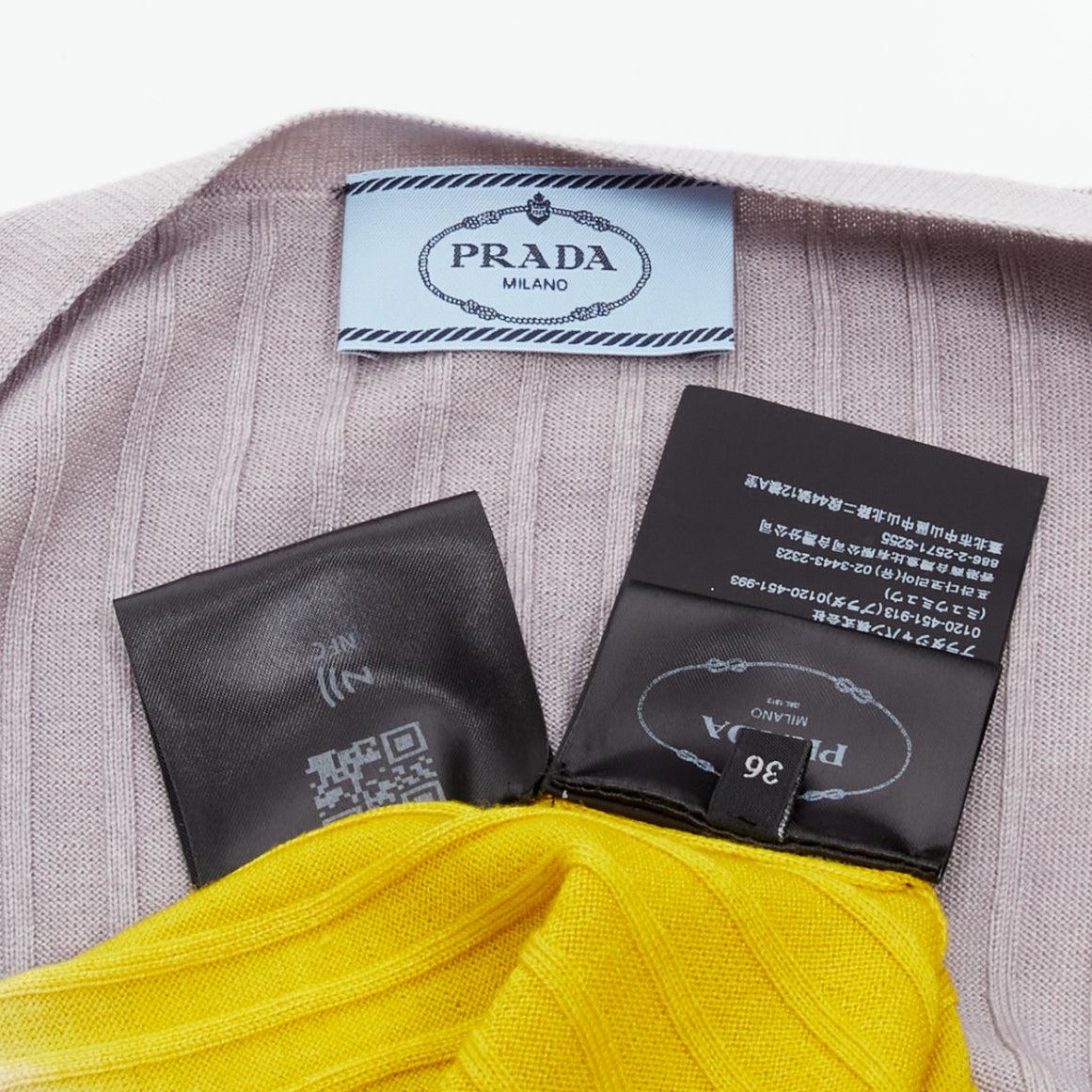 PRADA 2020 grey beige yellow ombre ribbed long sleeve cardigan sweater IT36 XXS For Sale 4