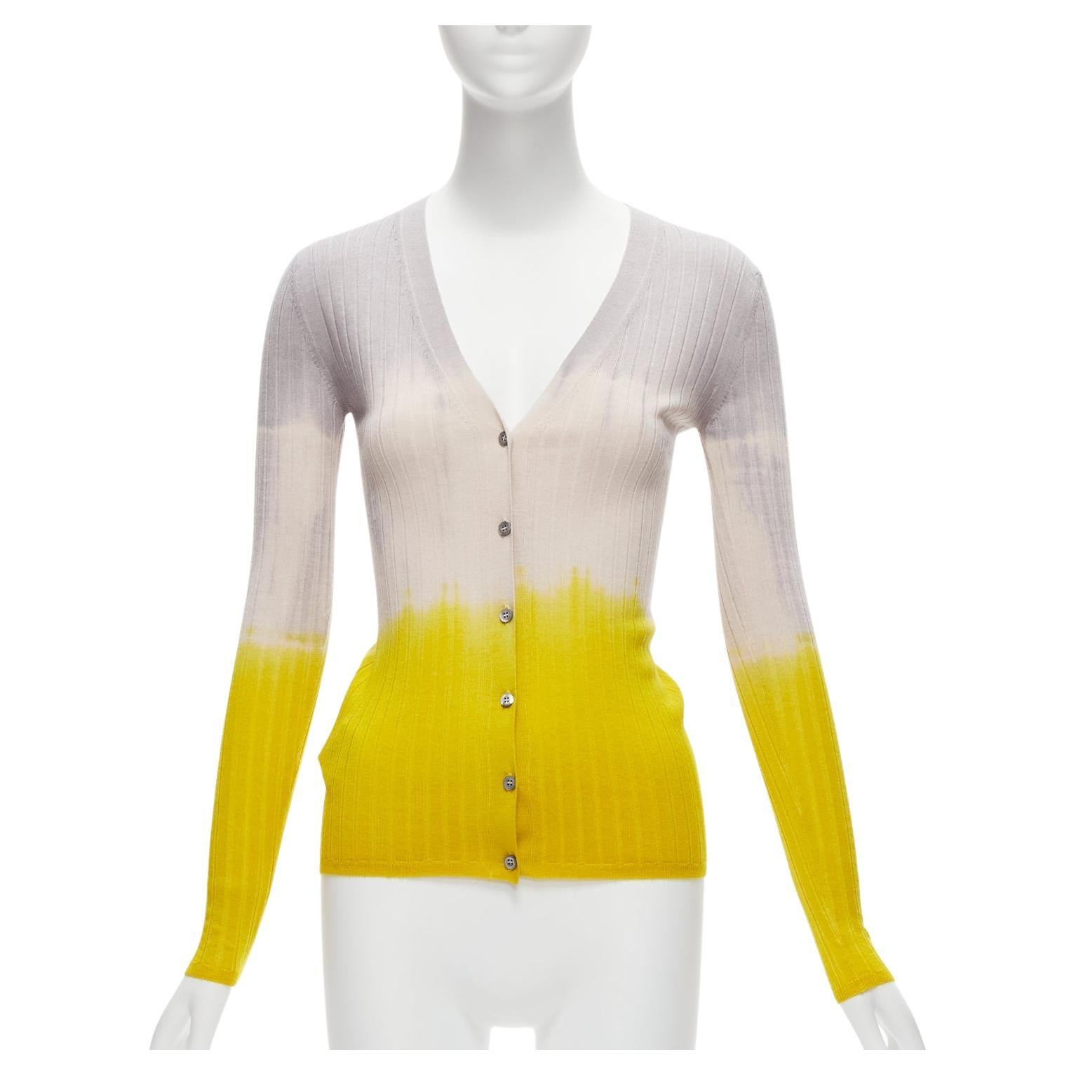 PRADA 2020 grey beige yellow ombre ribbed long sleeve cardigan sweater IT36 XXS For Sale