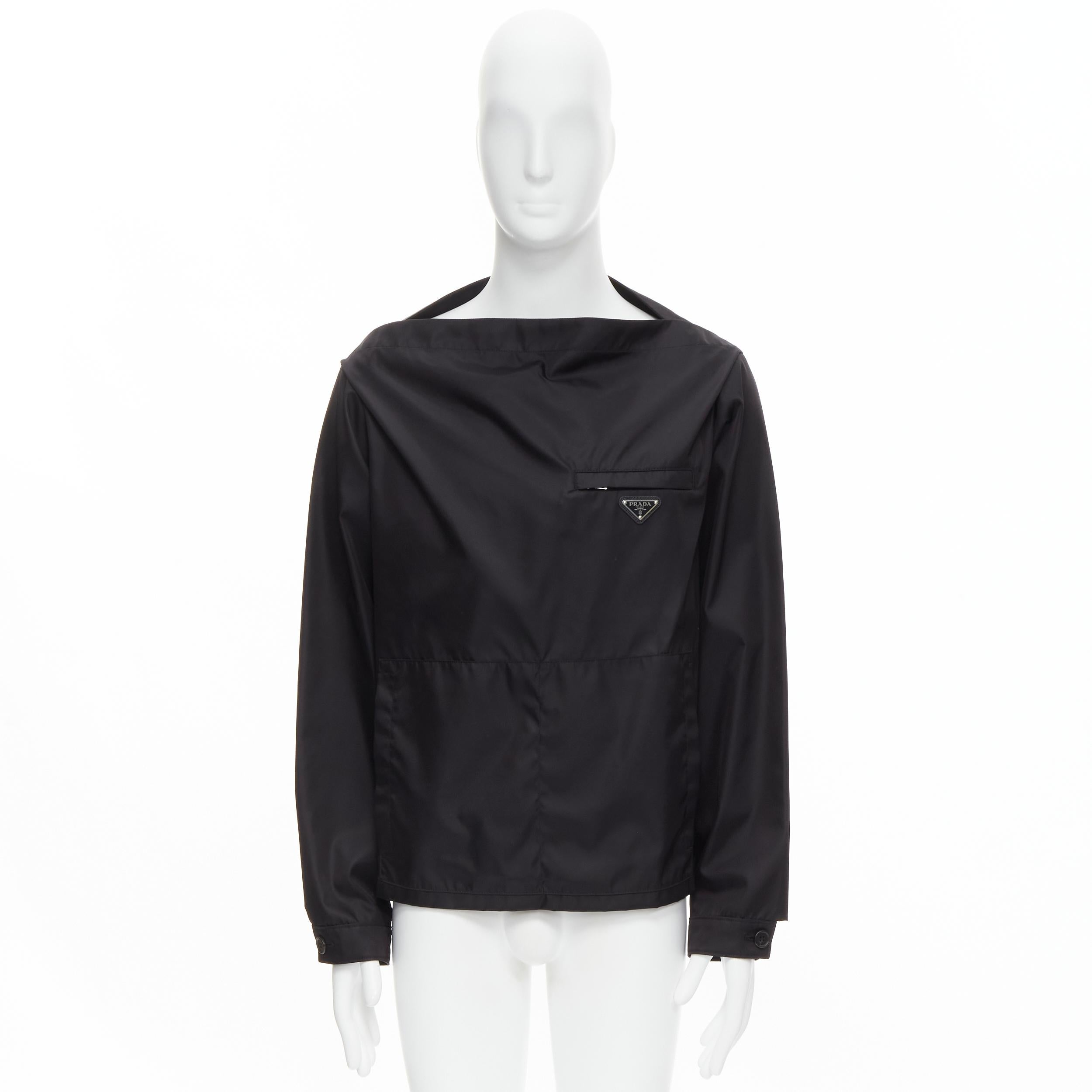 PRADA 2020 Re-Nylon black boat neck triangle logo seal popover sweater shell  2
