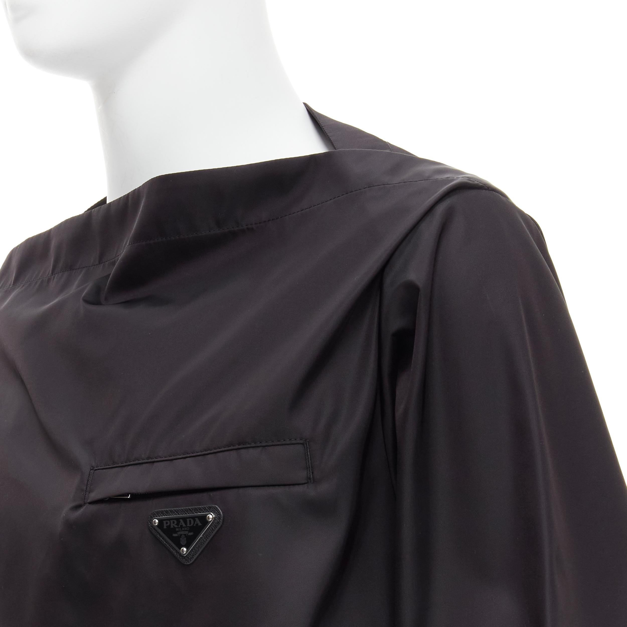 Black PRADA 2020 Re-Nylon black boat neck triangle logo seal popover sweater shell 