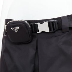 PRADA 2020 Re-nylon black silver triangle logo buckle belt mini skirt IT44 L