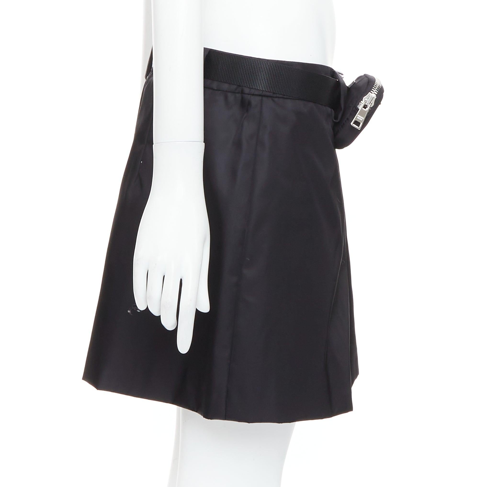 PRADA 2020 Re-nylon black silver triangle logo buckle belt mini skirt IT44 L In Excellent Condition For Sale In Hong Kong, NT