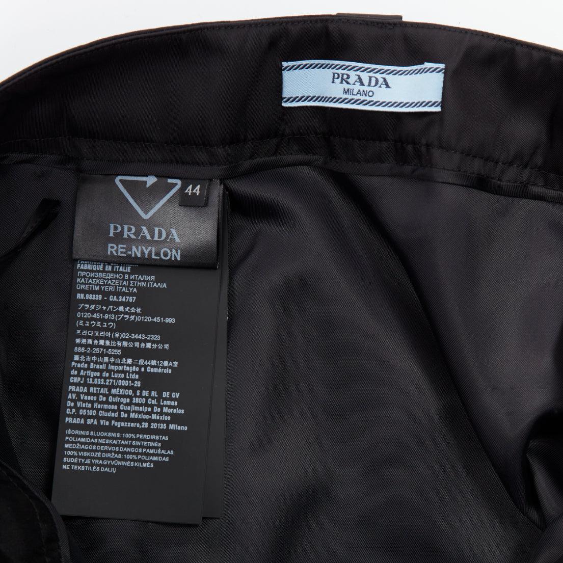 PRADA 2020 Re-nylon black silver triangle logo buckle belt mini skirt IT44 L For Sale 3