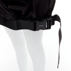 PRADA 2020 Re Nylon black triangle logo front pocket buckle bubble skirt IT38 XS
