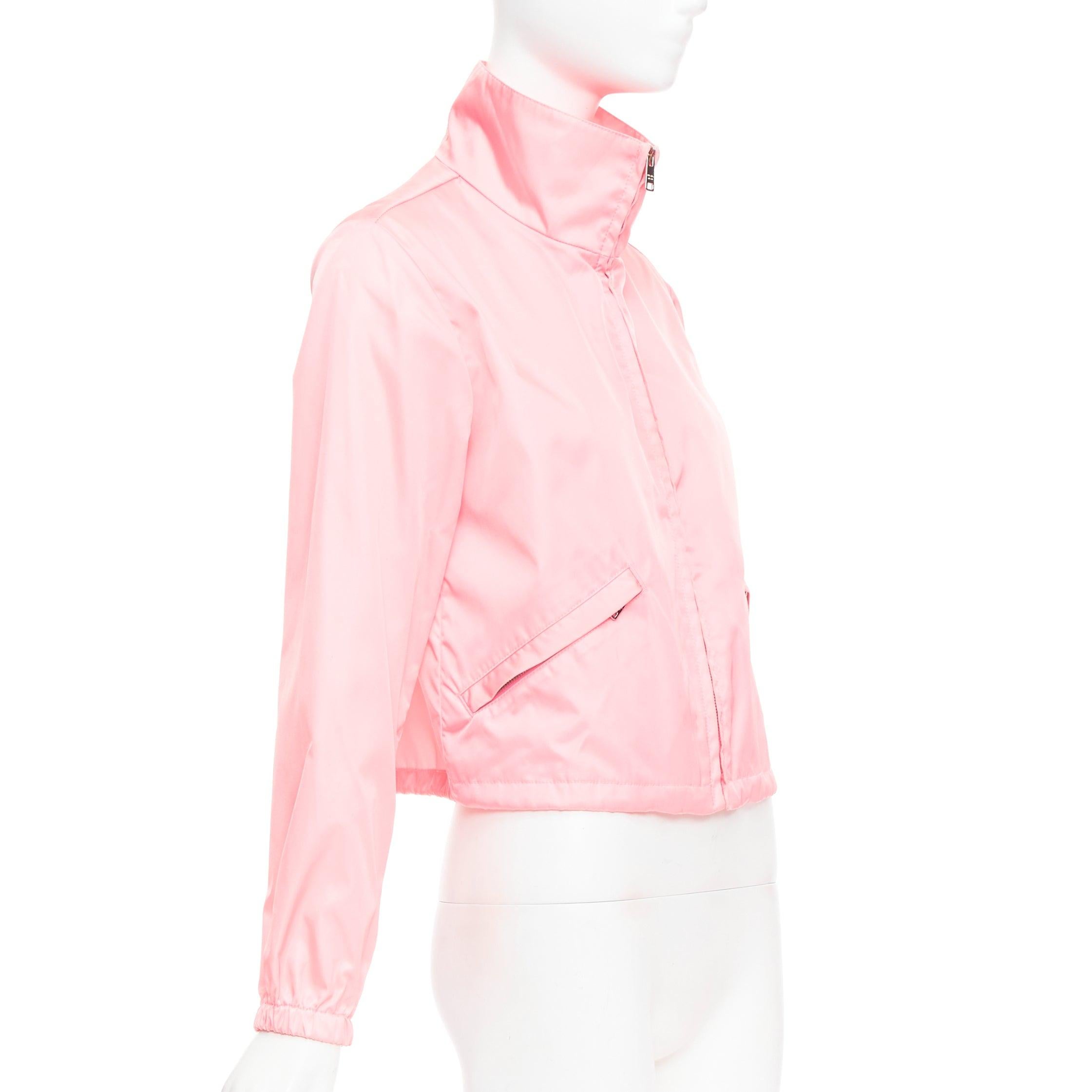 PRADA 2020 Re-Nylon pink nylon logo triangle pouch crop anorak IT38 XS In Excellent Condition For Sale In Hong Kong, NT
