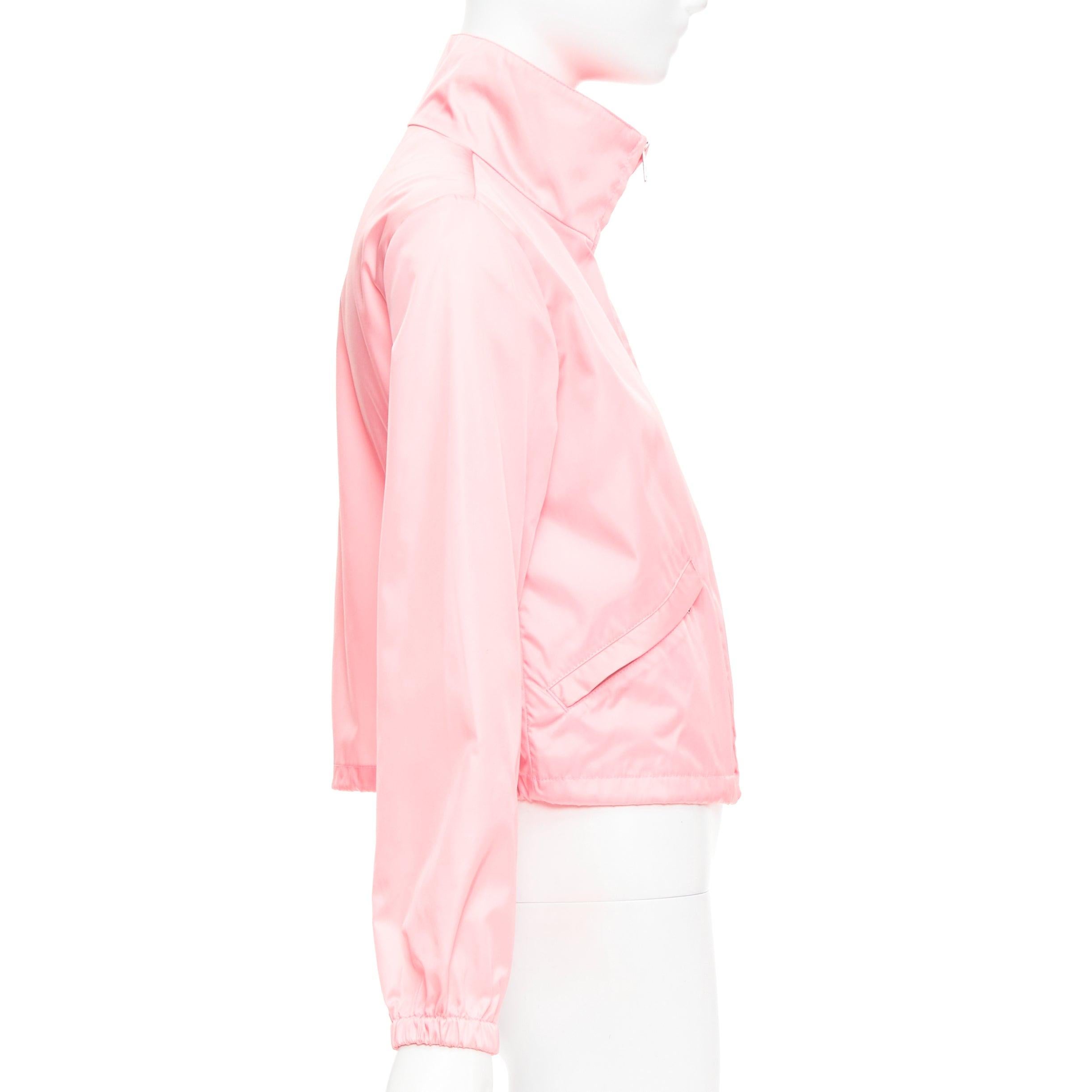 Women's PRADA 2020 Re-Nylon pink nylon logo triangle pouch crop anorak IT38 XS For Sale