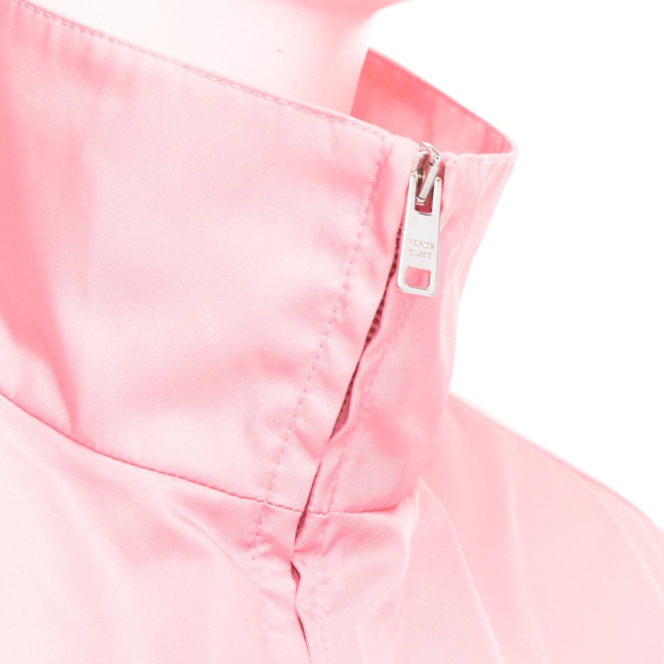 PRADA 2020 Re-Nylon pink nylon logo triangle pouch crop anorak IT38 XS For Sale 3