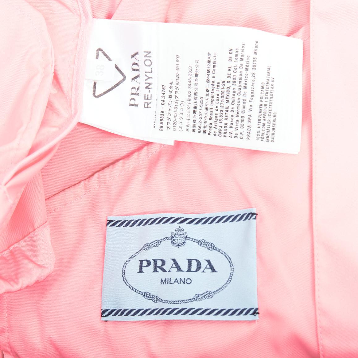 PRADA 2020 Re-Nylon pink nylon logo triangle pouch crop anorak IT38 XS For Sale 4