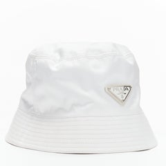PRADA 2020 Re Nylon Symbole white enamel triangle logo bucket hat M