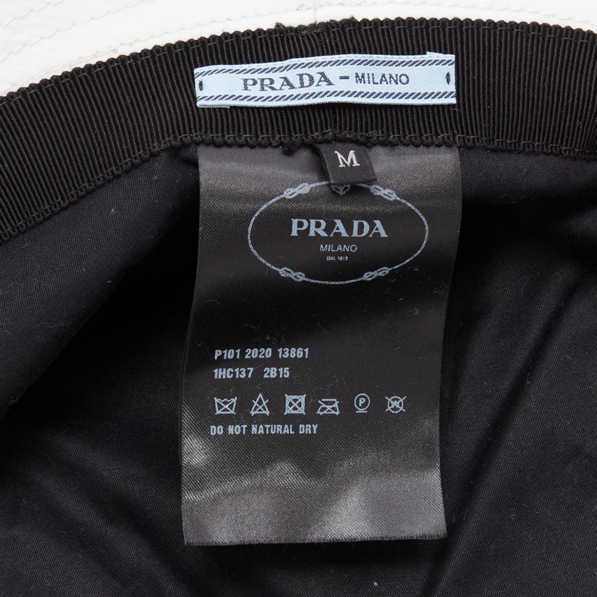 PRADA 2020 Re Nylon Symbole white enamel triangle logo bucket hat M For Sale 1