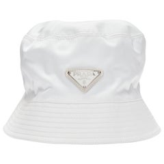 Used PRADA 2020 Re Nylon Symbole white enamel triangle logo bucket hat M