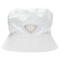 PRADA 2020 Re Nylon Symbole white enamel triangle logo bucket hat M