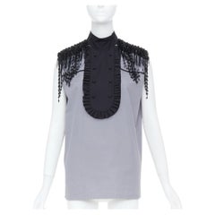 PRADA 2020 Runway beaded fringe cotton poplin bib front sleeveless shirt IT38 XS