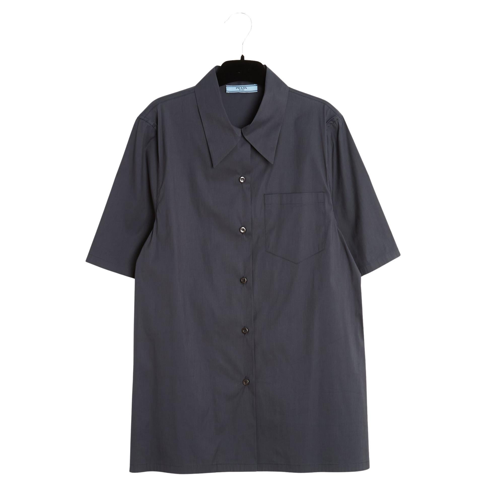 Prada 2020 Top Chemise anthracite FR40 Dark Grey Cotton Top Shirt UK12 US10 For Sale