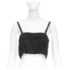 PRADA 2021 black crystal rhinestone mesh space spaghetti strap crop top IT38 XS