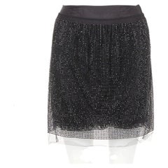 PRADA 2021 black crystal strass embellished cut out lace mini skirt IT38 XS
