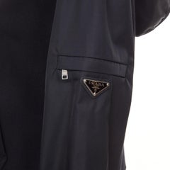 PRADA 2021 black Re-Nylon sleeve triangle logo cotton cropped hoodie M