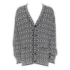 PRADA 2021 black white virgin wool cashmere geometric cardigan IT50 L