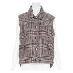 PRADA 2021 houndstooth logo plate wool cashmere gilet puffer vest IT42 M